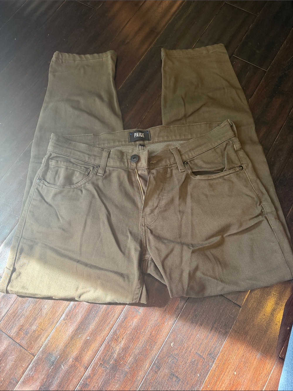 PAIGE Women's Slim Straight Jeans in Olive Brown